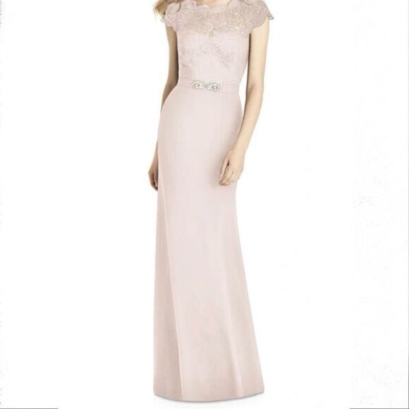 NWT Jenny Peckham Blush Lace & Crepe Column Gown Size 12 - Picture 1 of 10